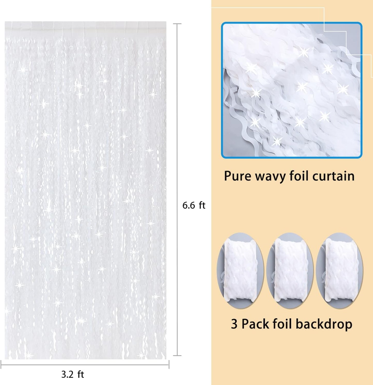 3 Pack Colorful Foil Fringe Curtain Backdrop - 6.6 x 3.3 ft Wavy Rainbow Tinsel Backdrop Curtain Metallic Streamers Iridescent Holiday Photo Booth Party Decorations