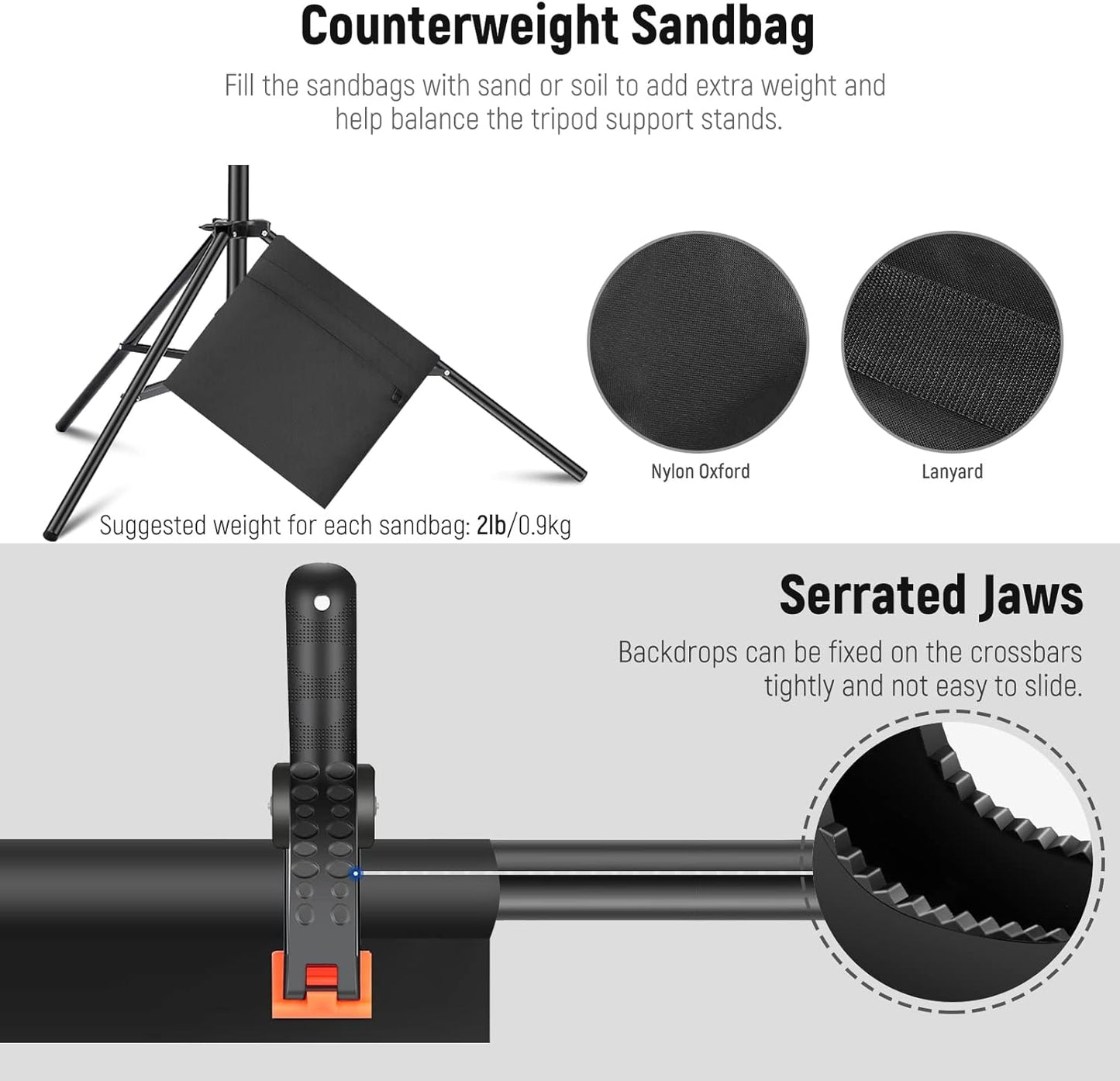 Neewer Photo Studio Backdrop Support System, 10ft/3m Wide 6.6ft/2m High Adjustable Background Stand with 4 Crossbars, 6 Backdrop Clamps, 2 Sandbags, and Carrying Bag for Portrait & Studio Photography