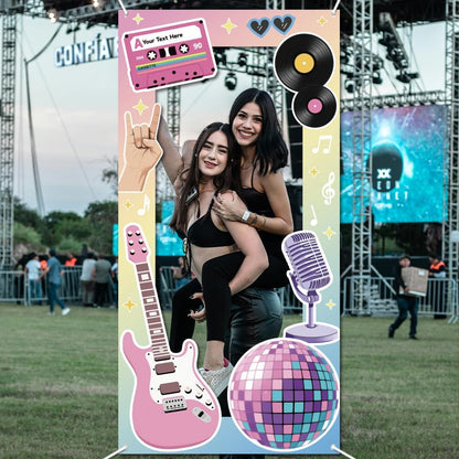 WADORN Social Media Photo Frame Props for Party Decor, 5.9x2.9ft Booth Selfie Frame with Emoji Speech Bubble Photo Door Backdrop Props Decor Large Fabric Photography Background Party Supplies
