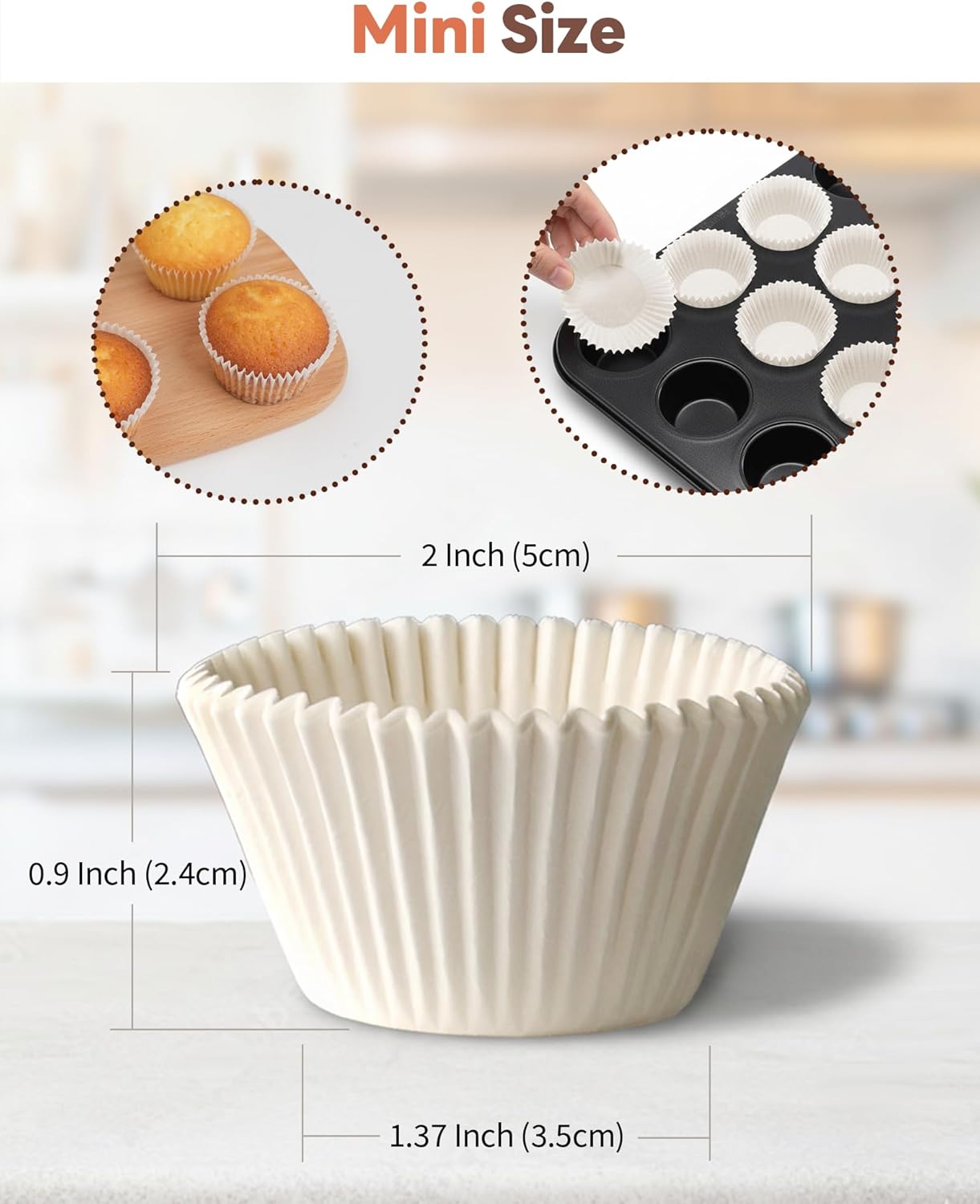 Bake Choice Non-Stick 400pcs Mini Cupcake Liners for Baking, Natural parchment muffin liners for Mini Muffin Pan, Cupcake Pan, Food Grade, Non Stick, Greaseproof