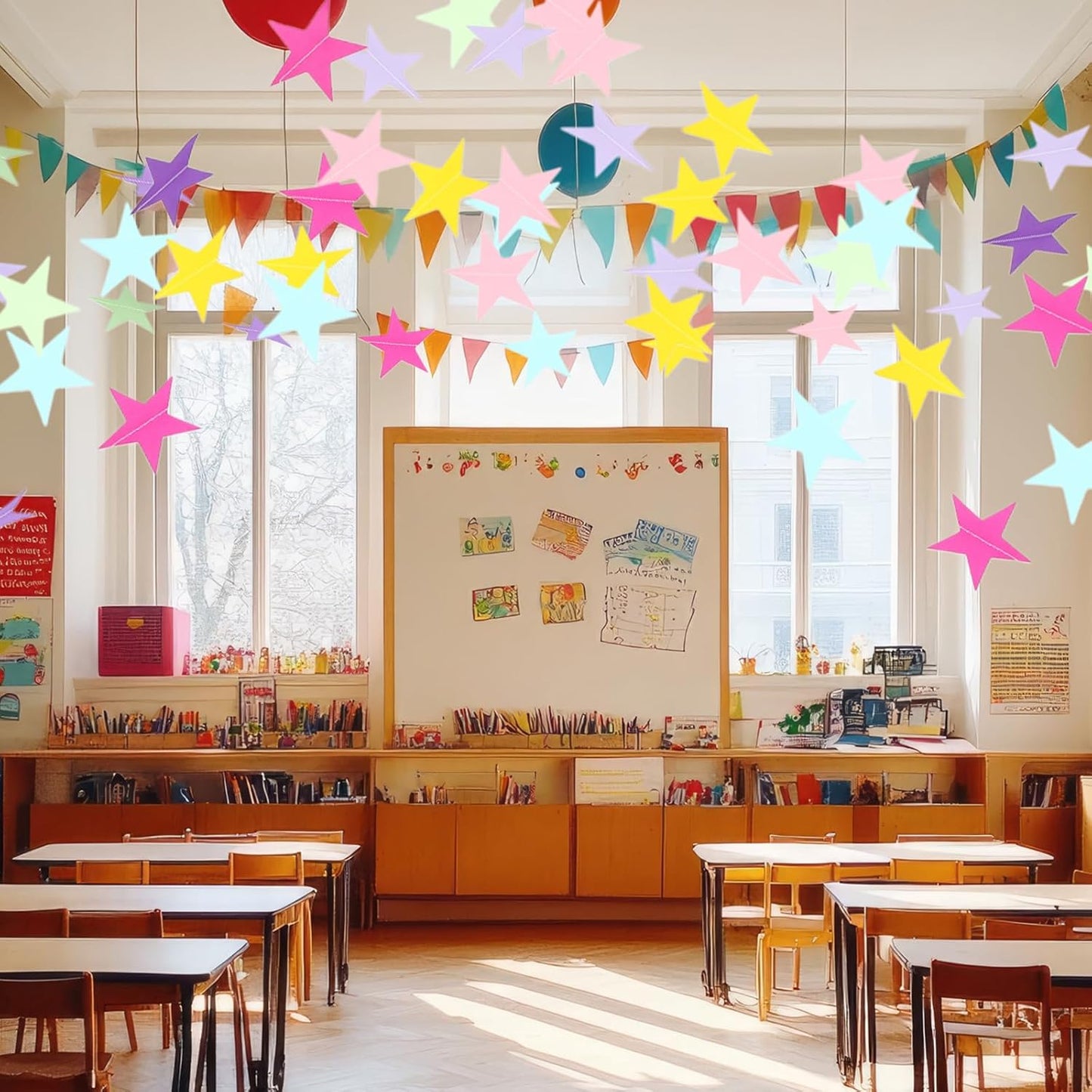 Spakon 65 Feet Glitter Star Paper Garland Banner Hanging Decoration Star Streamers Double Side 2026 Graduation Decorations for Wedding Birthday Festival New Year Party Decoration (Gold)