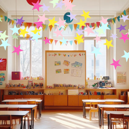 Spakon 65 Feet Glitter Star Paper Garland Banner Hanging Decoration Star Streamers Double Side 2026 Graduation Decorations for Wedding Birthday Festival New Year Party Decoration (Gold)
