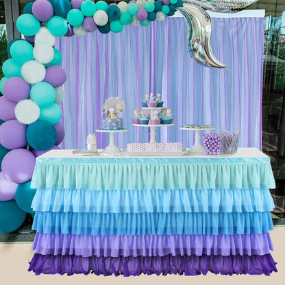 Pastel Rainbow Table Skirt Ruffle Party Tablecloth for Rectangle Table 6ft Birthday Party Baby Shower