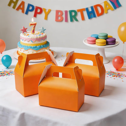 XAGLVV 24 Pack White Paper Gable Boxes,6.2 Inch Candy Boxes with Handle, Snack Party Favor& Gift Cookie bags for kids Birthday,Wedding, Baby Shower, Graduation.