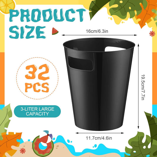 meekoo 32 Pack Gold Ice Buckets for Parties, 3l Plastic Beverage Bucket with Handle, Large Drink Tub Cooler for Champagne, Wine, Beer, and Soda, Beverage Tubs for Wedding, Bar, Table Display