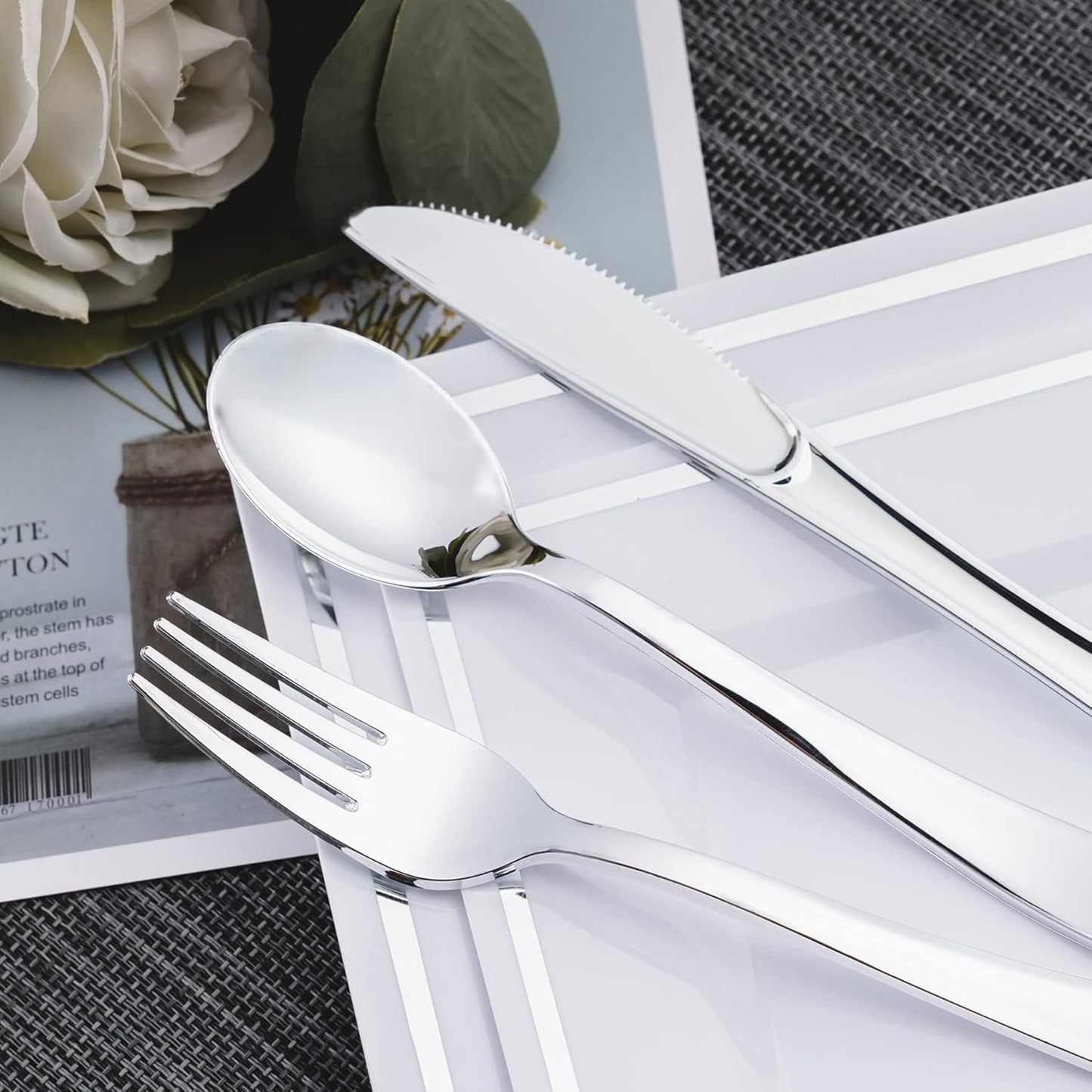 N9R 200 PCS Gold Plastic Silverware - Disposable Gold Plastic Silverware Cutlery Set, 100 Forks, 50 Spoons, 50 Knives for Party, Birthday, Wedding
