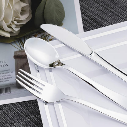 N9R 200 PCS Gold Plastic Silverware - Disposable Gold Plastic Silverware Cutlery Set, 100 Forks, 50 Spoons, 50 Knives for Party, Birthday, Wedding
