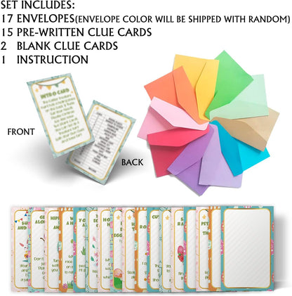 shupai Outdoor Easter Hunt Clues(18 Cards with Envelopes), Outdoor Easter Party Games(XBK002E)
