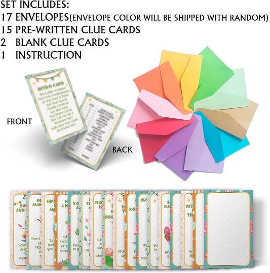 shupai Outdoor Easter Hunt Clues(18 Cards with Envelopes), Outdoor Easter Party Games(XBK002E)