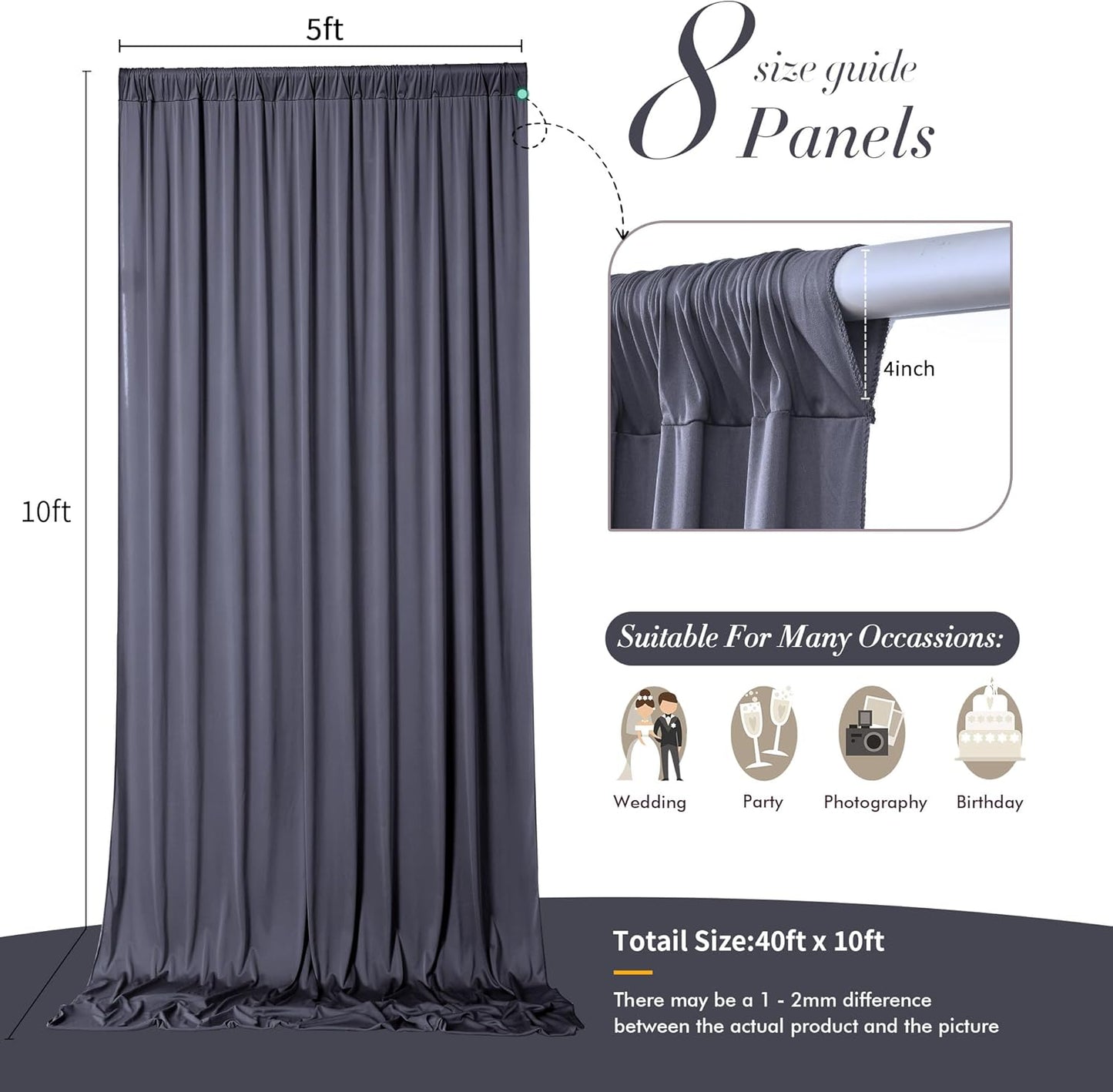 10 ft x 10 ft Wrinkle Free White Backdrop Curtains for Wedding Parties, Polyester Photography Backdrop Drapes for Birthday Parties Stage Backdrop Stand, 2 Panels 5x10FT Background Curtains