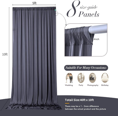 10 ft x 10 ft Wrinkle Free White Backdrop Curtains for Wedding Parties, Polyester Photography Backdrop Drapes for Birthday Parties Stage Backdrop Stand, 2 Panels 5x10FT Background Curtains