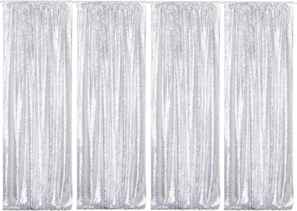 Poise3EHome Black Sequin Backdrop Curtains, 2 Panels 2FTx8FT Glitter Photo Booth Backdrop for Halloween Birthday Bachelorette Wednesday Twilight Party Decorations