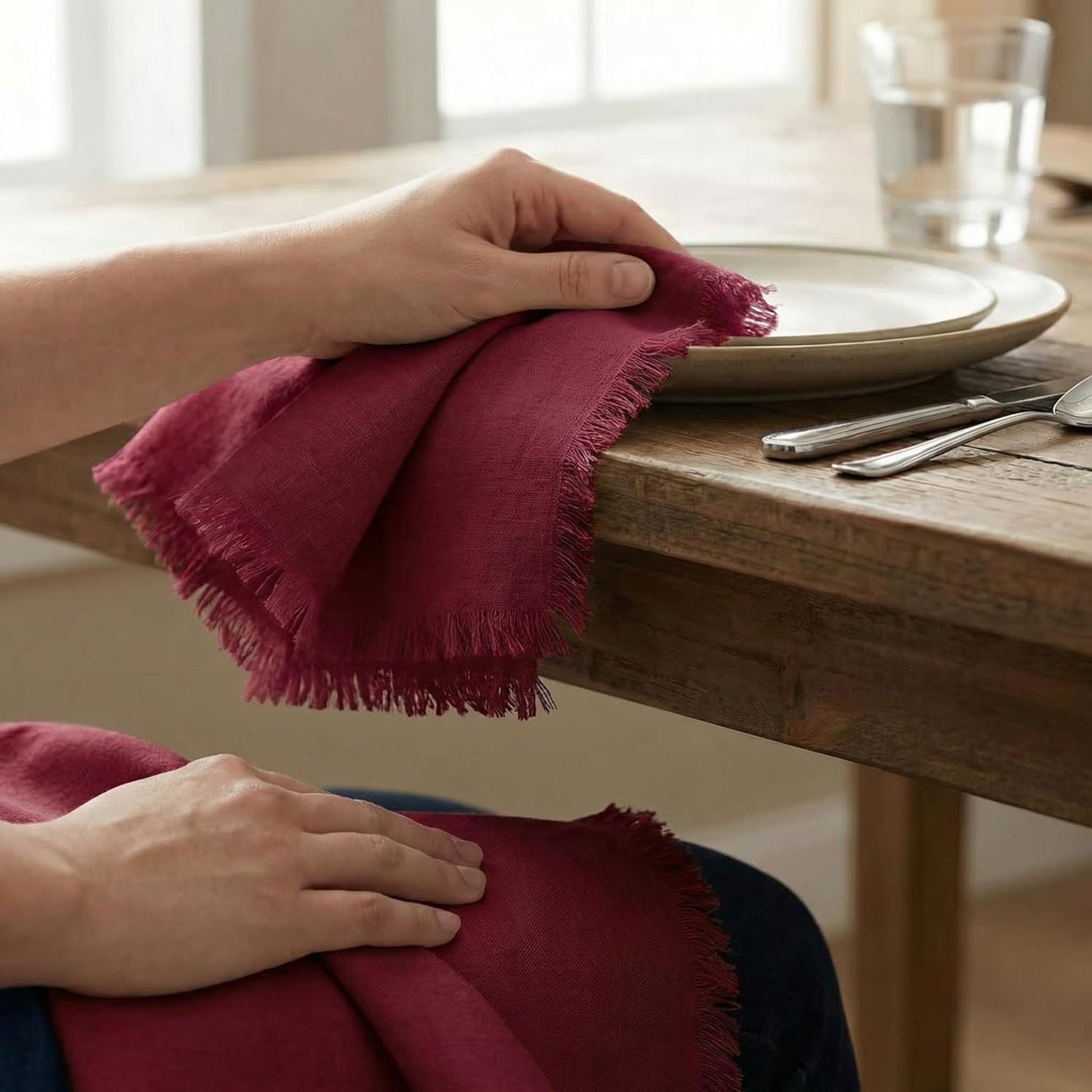ACCENTHOME Natural Cotton Linen Napkin Set of 12 18x18 inch Dinner Napkins - Washable Soft Premium Hotel Quality Reusable Hemmed Edges Napkins Perfect Table Linens for Family Dinners, Weddings