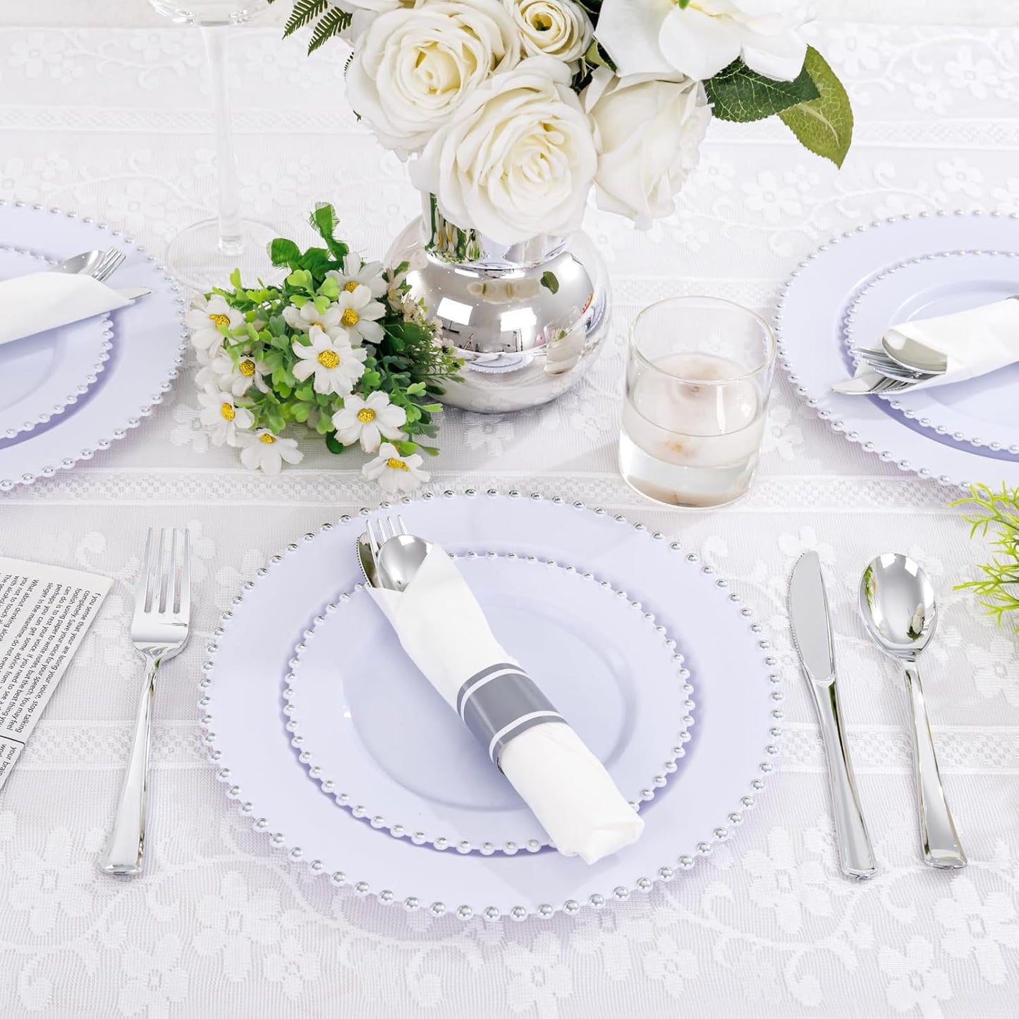 Supernal 240 Silver Plastic Silverware Set - 60 Sets Pre Rolled Napkins with Cutlery - Mirror Polished Real Look Disposable Silver Utensils- Elegant Heavy Duty Flatware for Weddings & Catering