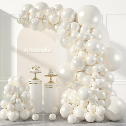 Amandir 153pcs White Sand Balloons Arch Garland Kit Different Sizes 18 12 10 5 Inch Cream Beige Sand White Latex Balloon for Birthday Boho Neutral Baby Shower Wedding Anniversary Party Decorations