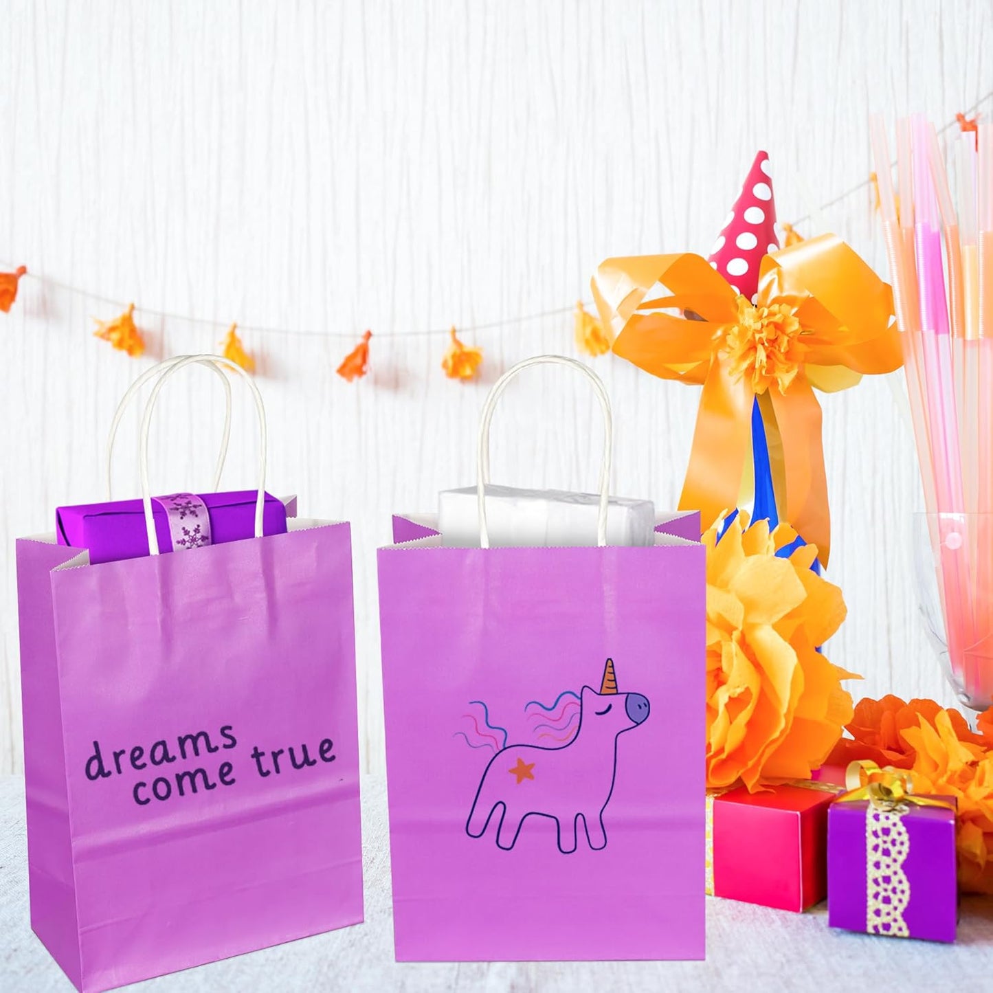 BLEWINDZ 32 Pieces Gift Bags with 32 Tissues, 8 Colors Party Favor Bags with Handles, Rainbow Gift Bag for Wedding, Birthday, Party Supplies and Gifts