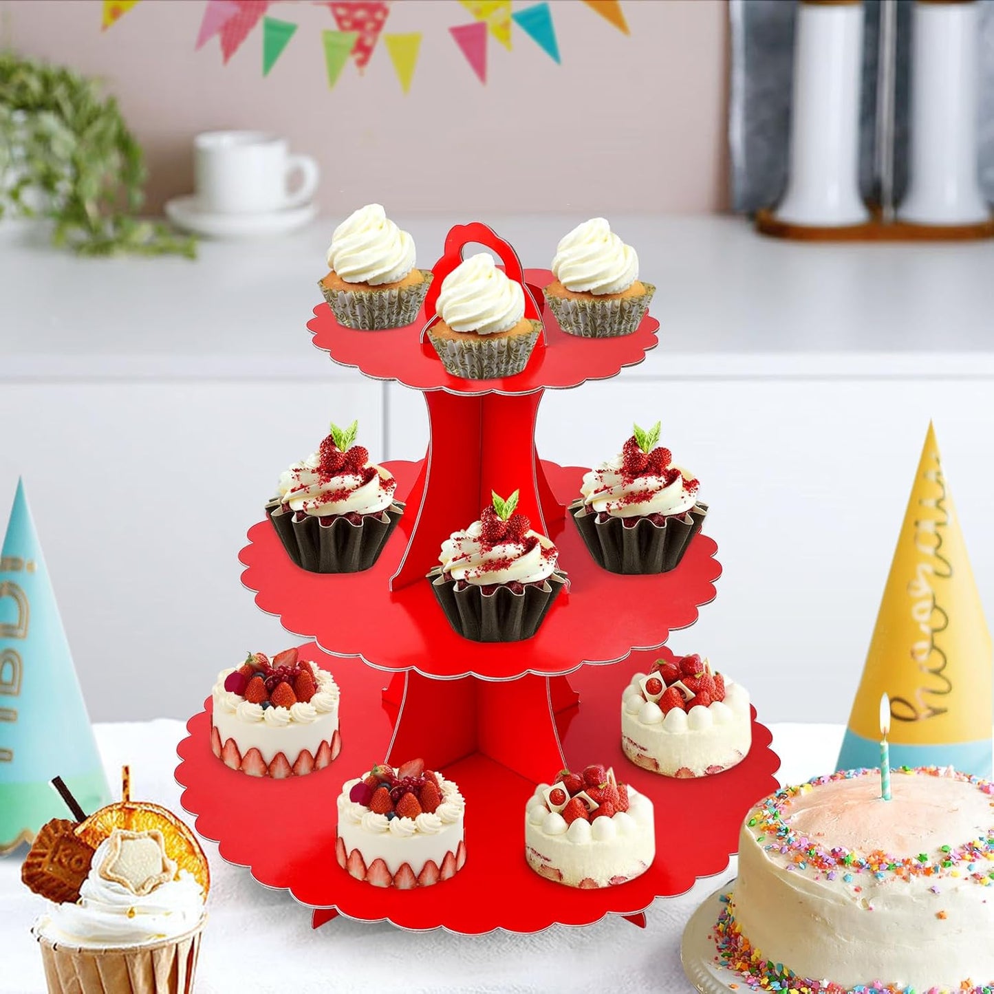 Soleebee 3-Tier Cupcake Stand, Cardboard Cupcake Tower, Dessert Cup Cake Stand Tower for Birthday Wedding Party Decoration, Cupcake Tier Stand 1 Set (Black)