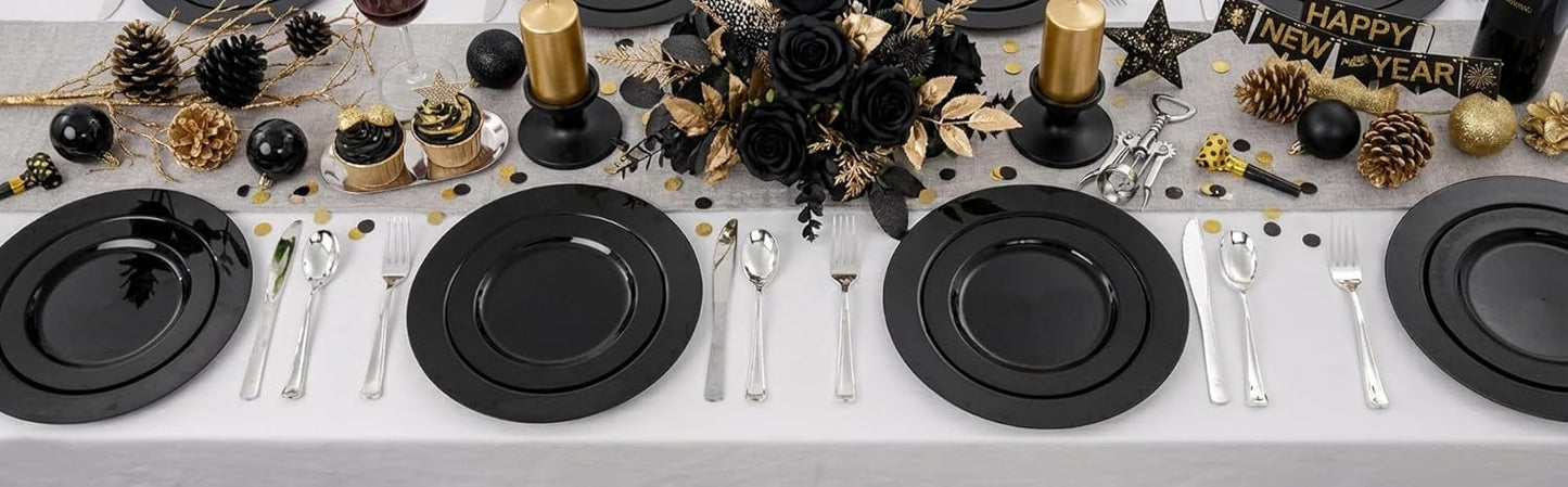 FLOWERCAT 60PCS White Plastic Plates - Heavy Duty White Disposable Plates for Mother's Day/Birthday Party/Wedding -serve for 30 guests Include 30PCS 10.25" & 30PCS 7.5" Plates for Party
