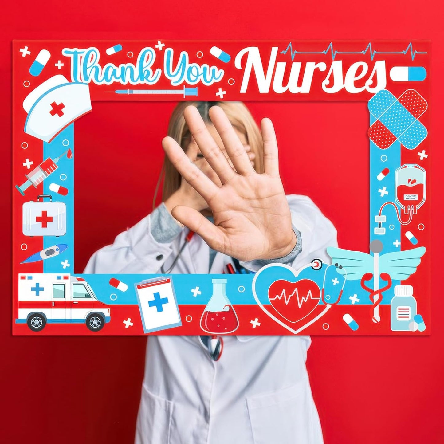 Thank You Nurses Photo Props Frame 2026 Graduation Nurse Week Photo Booth Props Selfie Photobooth Props for Photography Party Decorations Supplies