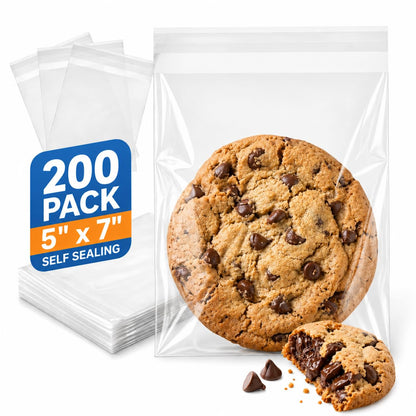 Clear Self Sealing Cellophane Bags 4"x6" (10.2 x 15.2cm) Pack of 200 – 4x6 Cookie Bags with Seal for Treat Bags, Cookies Wrappers Candy Party Favors Goodie