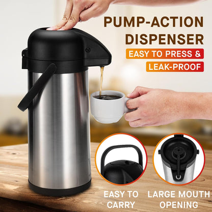Coffee Carafe for Keeping Hot - 102oz/3L Airpot Coffee Dispenser with Pump - Insulated Stainless Steel Hot Beverage Dispenser for Parties - Thermal Carafe for Hot Drinks Water Tea Chocolate