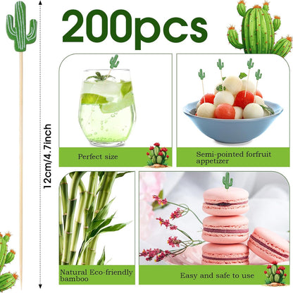 200 Pcs Cocktail Picks Long Cocktail Toothpicks Bamboo Toothpicks for Appetizers Fruits Food Skewers Sticks for Drinks Dessert Wedding Birthday Party(Fish Style)