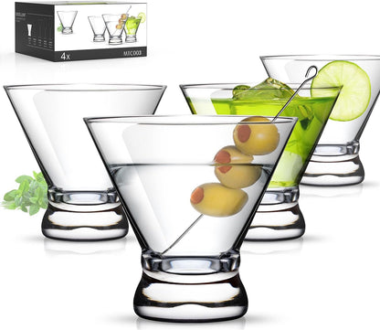 LUNA & MANTHA Martini Glasses, Martini Cocktail Glasses for Margarita, Manhattan, Cosmopolitan, Espresso, Home Bar, Evening Parties, Birthdays, Housewarming Gift,8oz-Stemless Set of 4