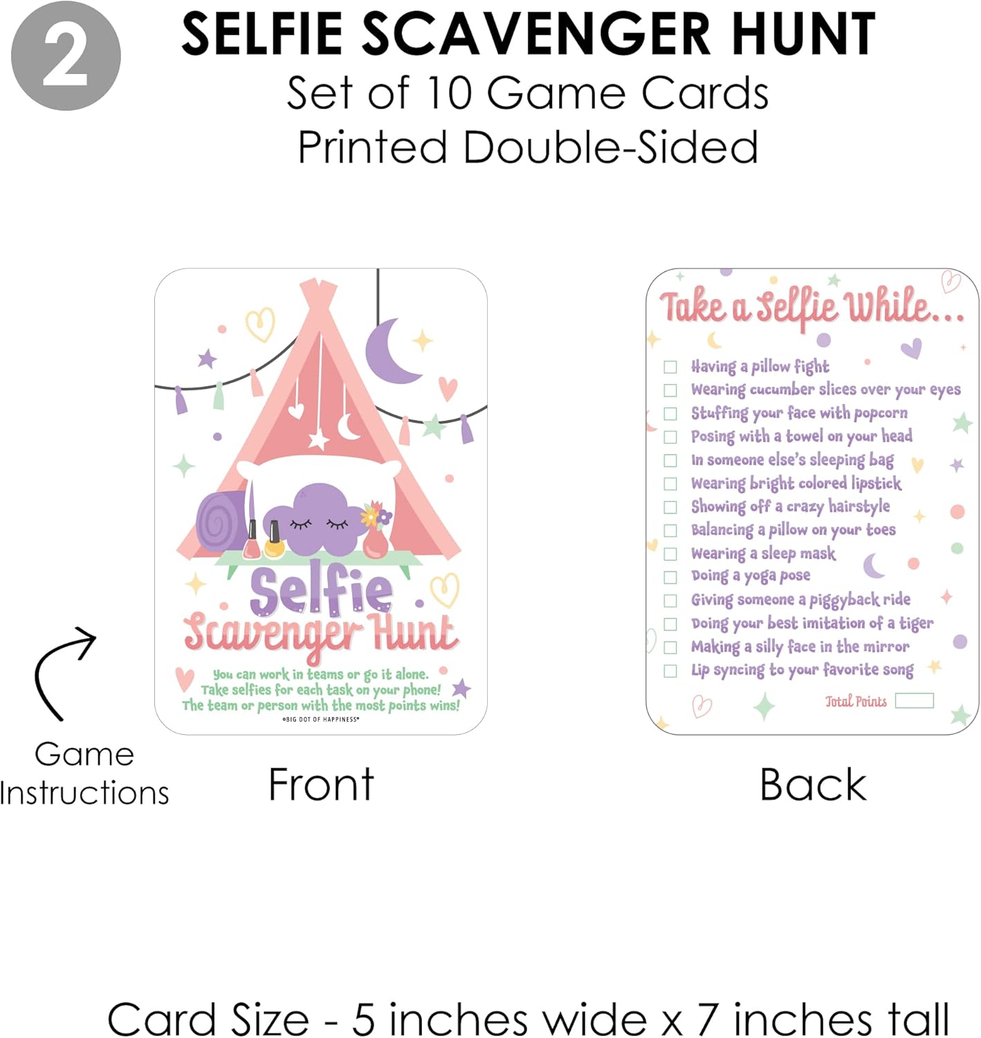 Big Dot of Happiness Pajama Slumber Party - Sleepover Activities & Games for 4 Girls, Birthday Party Group Games, Gamerific Bundle for Kids Parties - 10 Cards