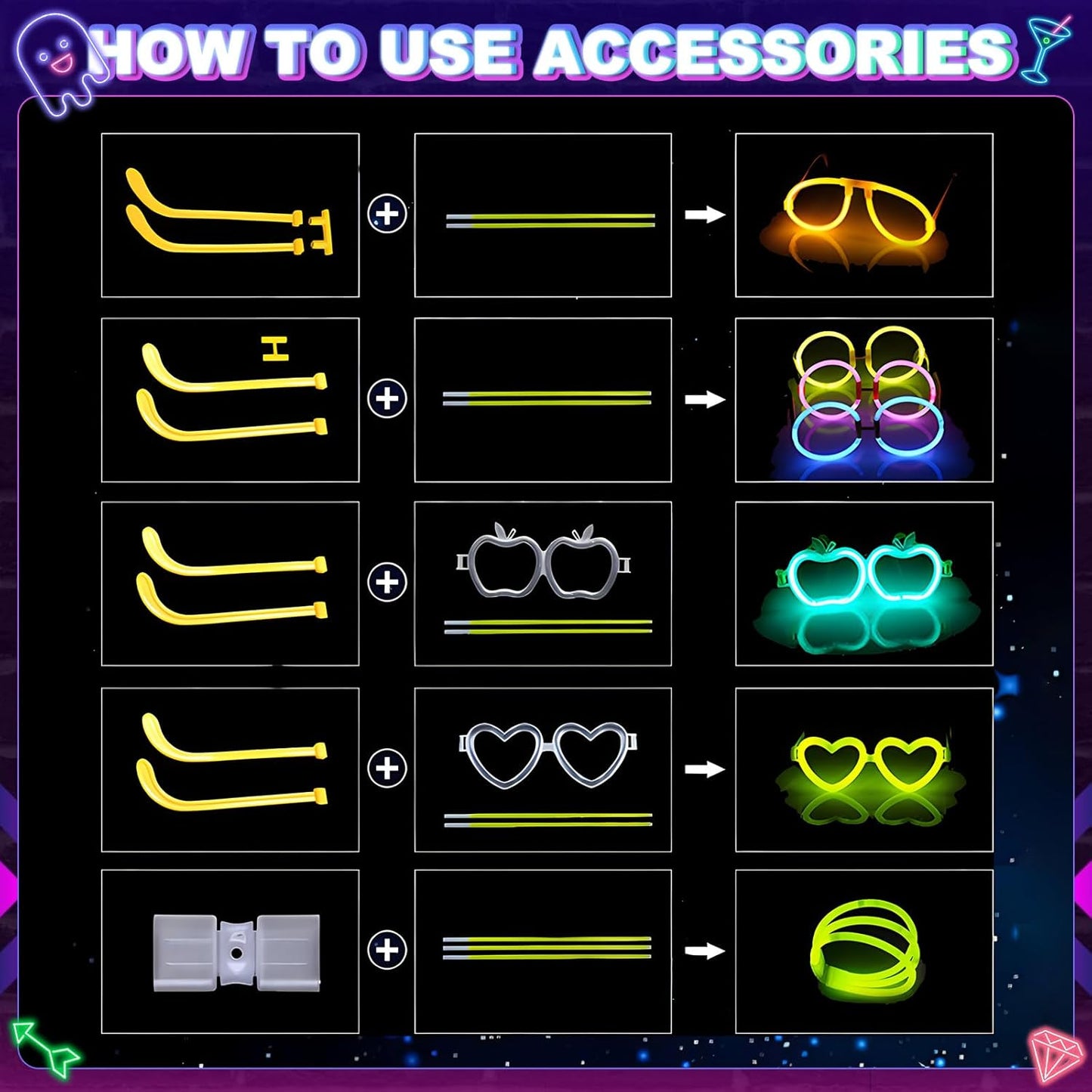 470psc Glow in the Dark Party Supplies for Adults Birthdays,Light Up Party Favors with 200 Glow Sticks Bulk,DIY Glow Necklaces Glasses Bracelets Headband, Christmas Neon Party Supplies
