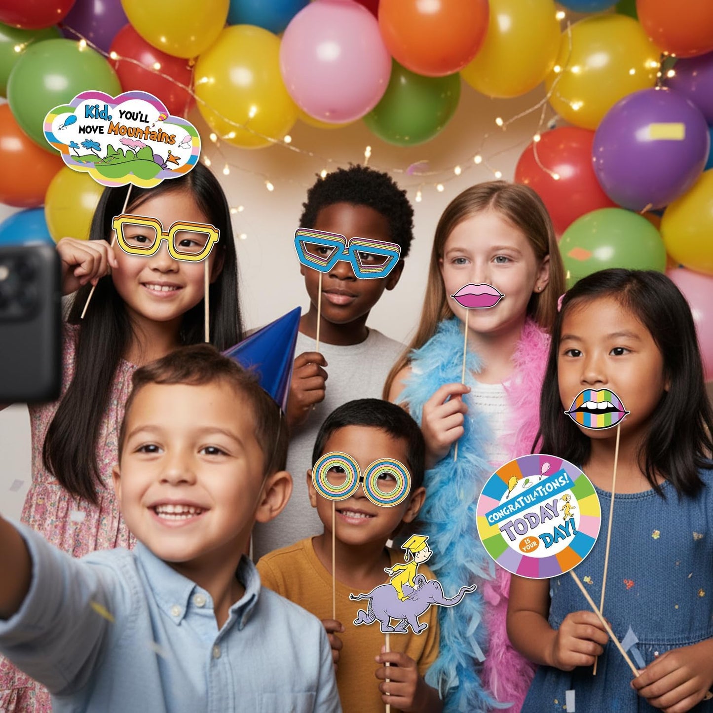 Oh The Places You'll Go Decorations, DIY Large Photo Frame and 30Pcs Selfie Photo Props Kit Dr Seu Birthday Decorations Graduation Photo Booth Props for Kindergarten Graduations Classroom Decor