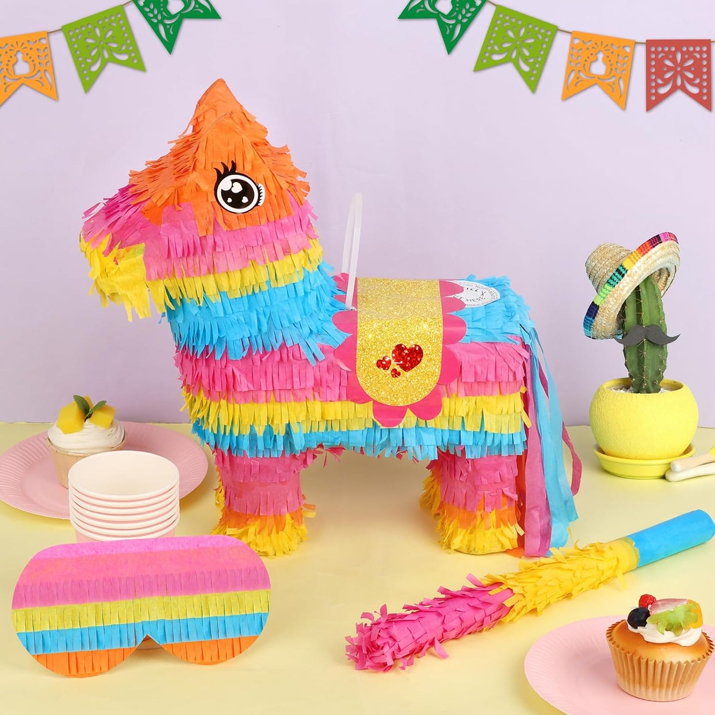Dinosaur Pinata - Dinosaur Decorations with a Blindfold and Bat for Boys Girls Animal Themed Birthday Party Kids Classroom Game Decorations Supplies (15.7 x 11.4 x 3.1 Inches)