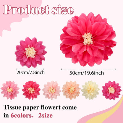 Watersay 12 Pcs 10" 20" Giant Mexican Fiesta Paper Flowers Colorful Tissue Crepe Flowers Pom Poms Craft for Floral Party Backdrop Wedding Birthday Party (Dusty Color)