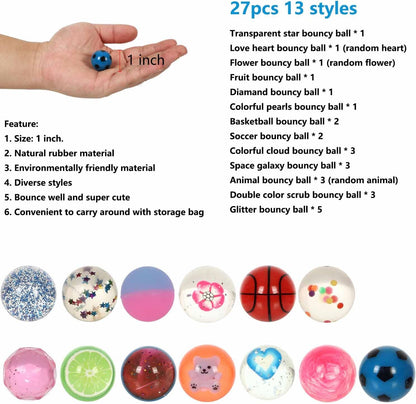 Small Bouncy Balls for Kids Prize box Toys for Kids 3-5 4-8, Mini Party Favors for Kid Classroom Treasure Box Prize, Rubber Balls Easter Goodie Bag Stuffer Pinata Stuffers Kid Party Bag Fillers 27pcs