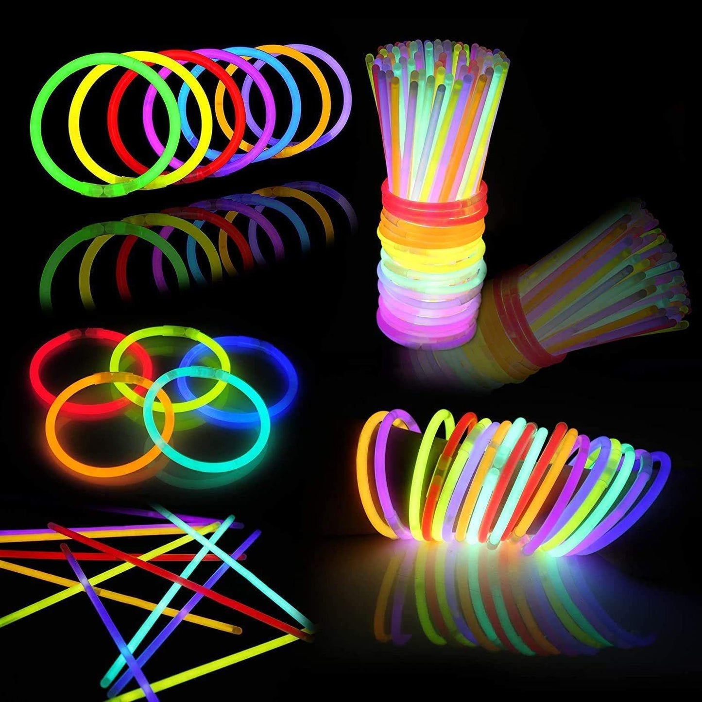 HONLYNE 100 Pack Glow Sticks Party Favors Bulk, 8" Glow in the Dark Party Supplies, Party Favors for Kids 8-12, Neon Glow Stick Bracelets & Necklaces for Raves, Halloween, Christmas, Birthdays
