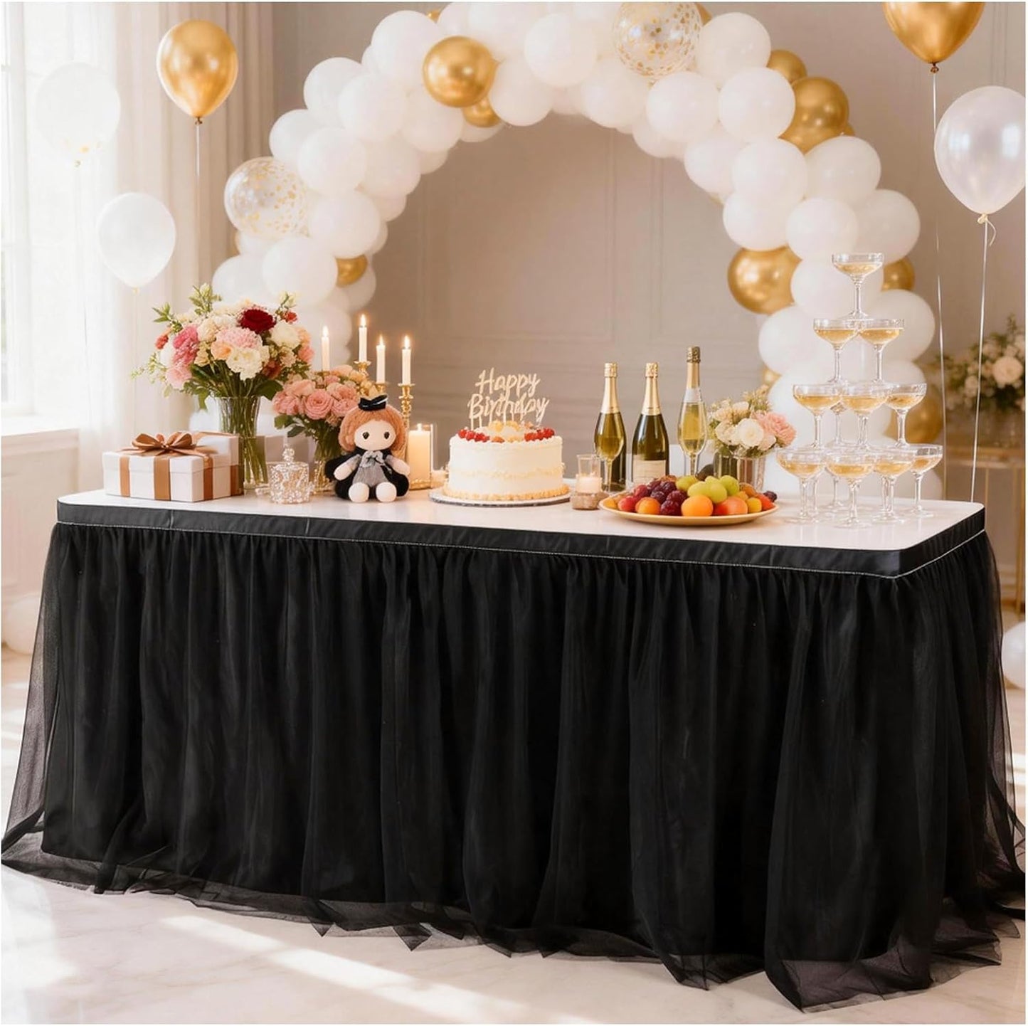 THARAHT Tulle Table Skirt 6FT 180CM Long for Rectangle Tables Round Tables Ruffle Desk Skirt for Princess Girls Birthday Party Cake Dessert Decorations Table Skirt