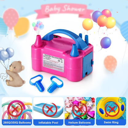 Balloon Pump Electric with Dual Nozzles & Tying Tool - Portable Inflator for Party Balloons, Gender Reveal, Baby Shower, Holidays