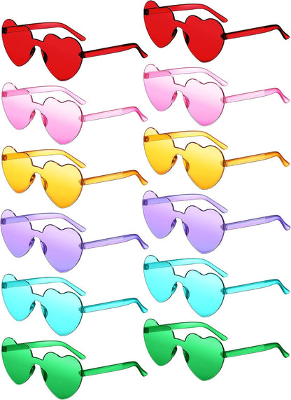 Photect 12 Pair Heart Shaped Sunglasses Neon Color Transparent Heart Glasses for Women Party Favor