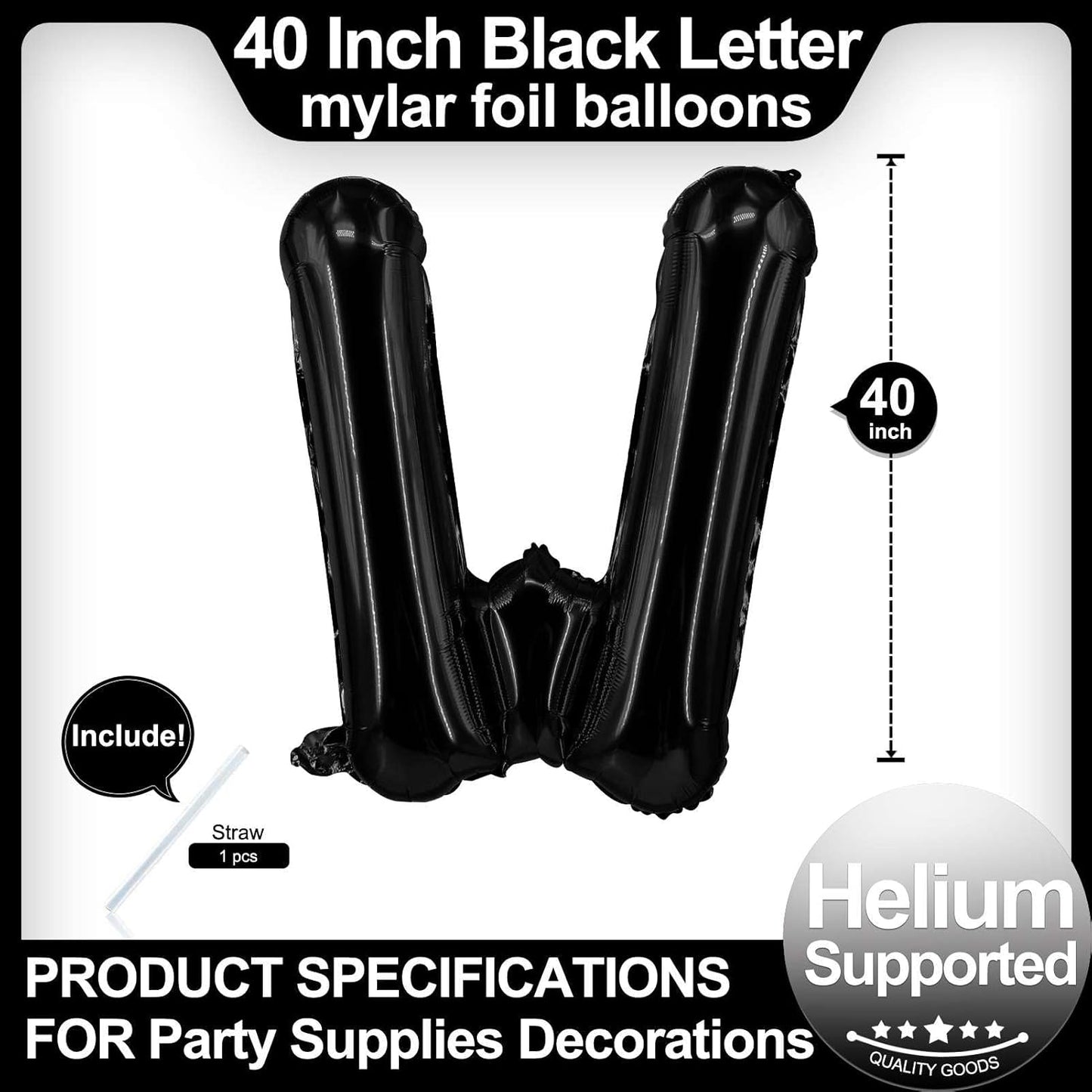 40 Inch Black Letter A Balloons, DIY Phrase Foil Alphabet Letter A Balloons DIY Word A Banner for Birthday Anniversary Celebration Graduation Party Supplies Decoration