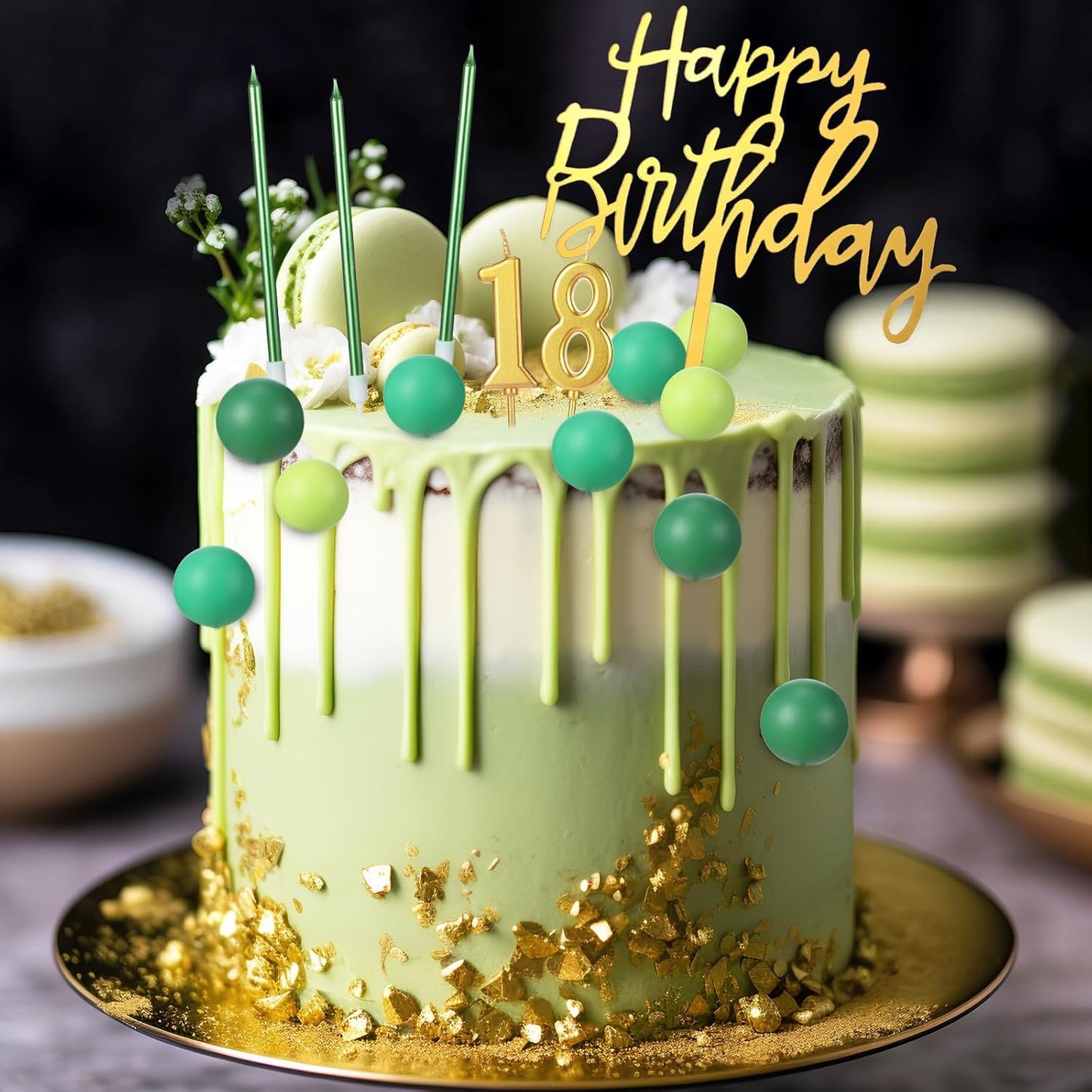 Yerliker 34 Pcs Happy Birthday Cake Toppers Decorations Birthday Candles DIY Cake Decor for Men Women Wedding Anniversary(Gold)