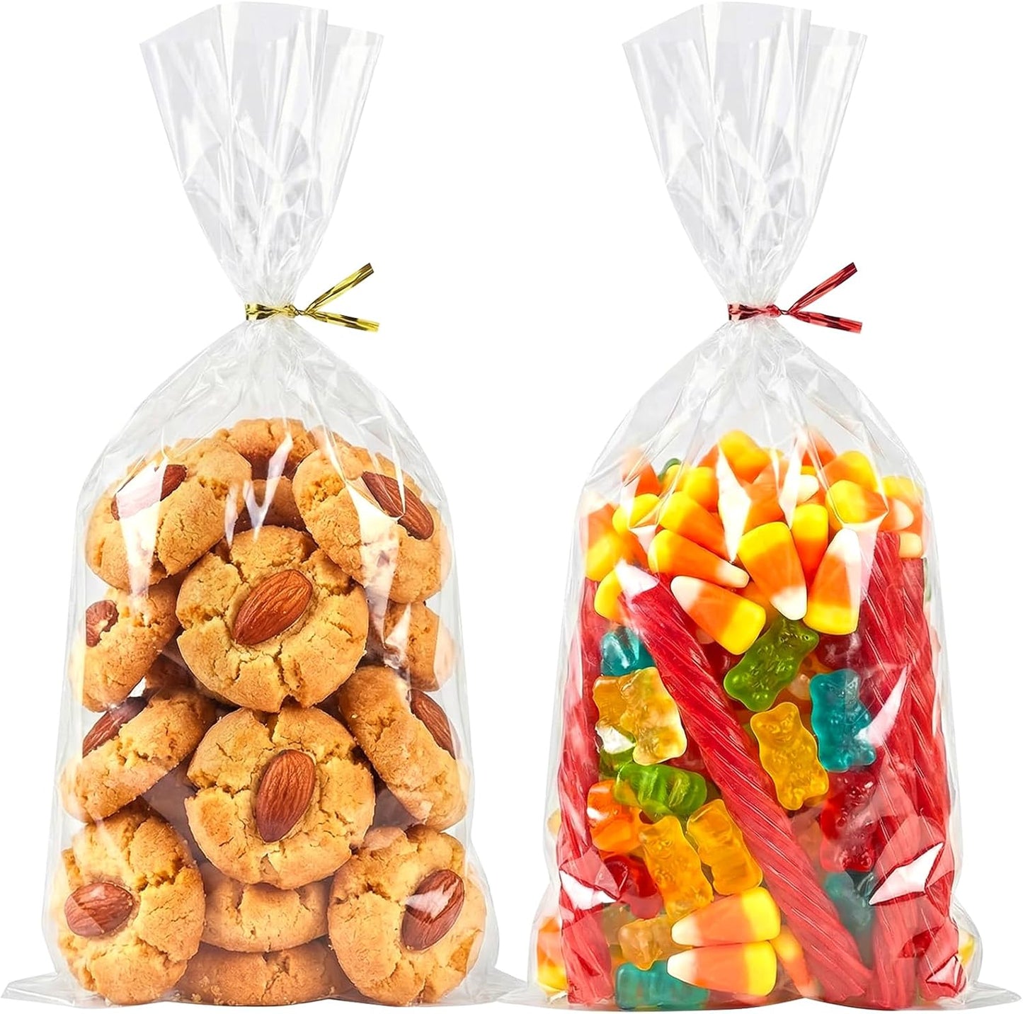 Cello Cellophane Treat Bags,5x7 Inches Clear Cellophane Bags 200 Pcs OPP Plastic Treat Bags with 200 Twist Ties for Gift Wrapping,Packaging Candies,Dessert,Bakery, Cookies, Chocolate,Party Favor