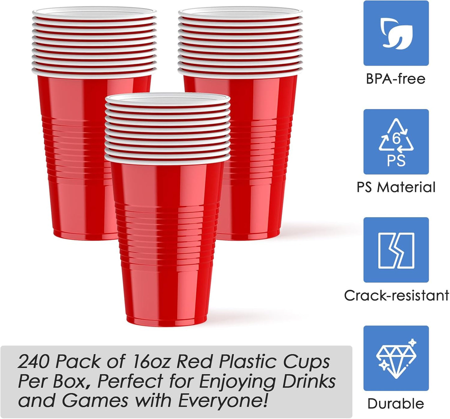 Lilymicky 240 Pack 12 oz Disposable Plastic Cups, Red Party Plastic Cups for Parties, Picnics and BBQ