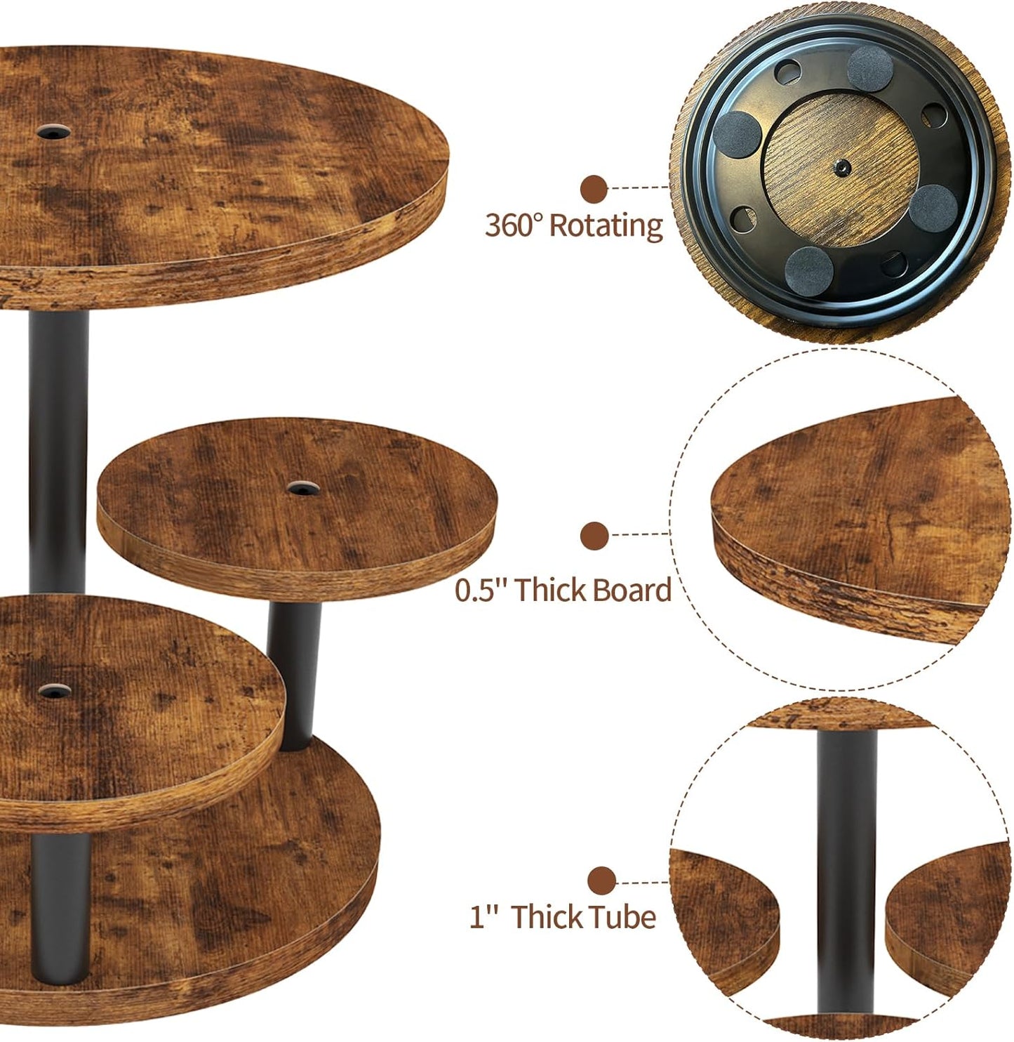 Cupcake Stand, Rotatable Cupcake Stand, Rustic Industrial Wood Cake Stand Cupcake Tower, Dessert Table Display Set Tiered Tray Stand, Round Serving Tray Cake Stands for Party Wedding Birthday