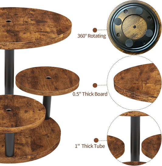 Cupcake Stand, Rotatable Cupcake Stand, Rustic Industrial Wood Cake Stand Cupcake Tower, Dessert Table Display Set Tiered Tray Stand, Round Serving Tray Cake Stands for Party Wedding Birthday