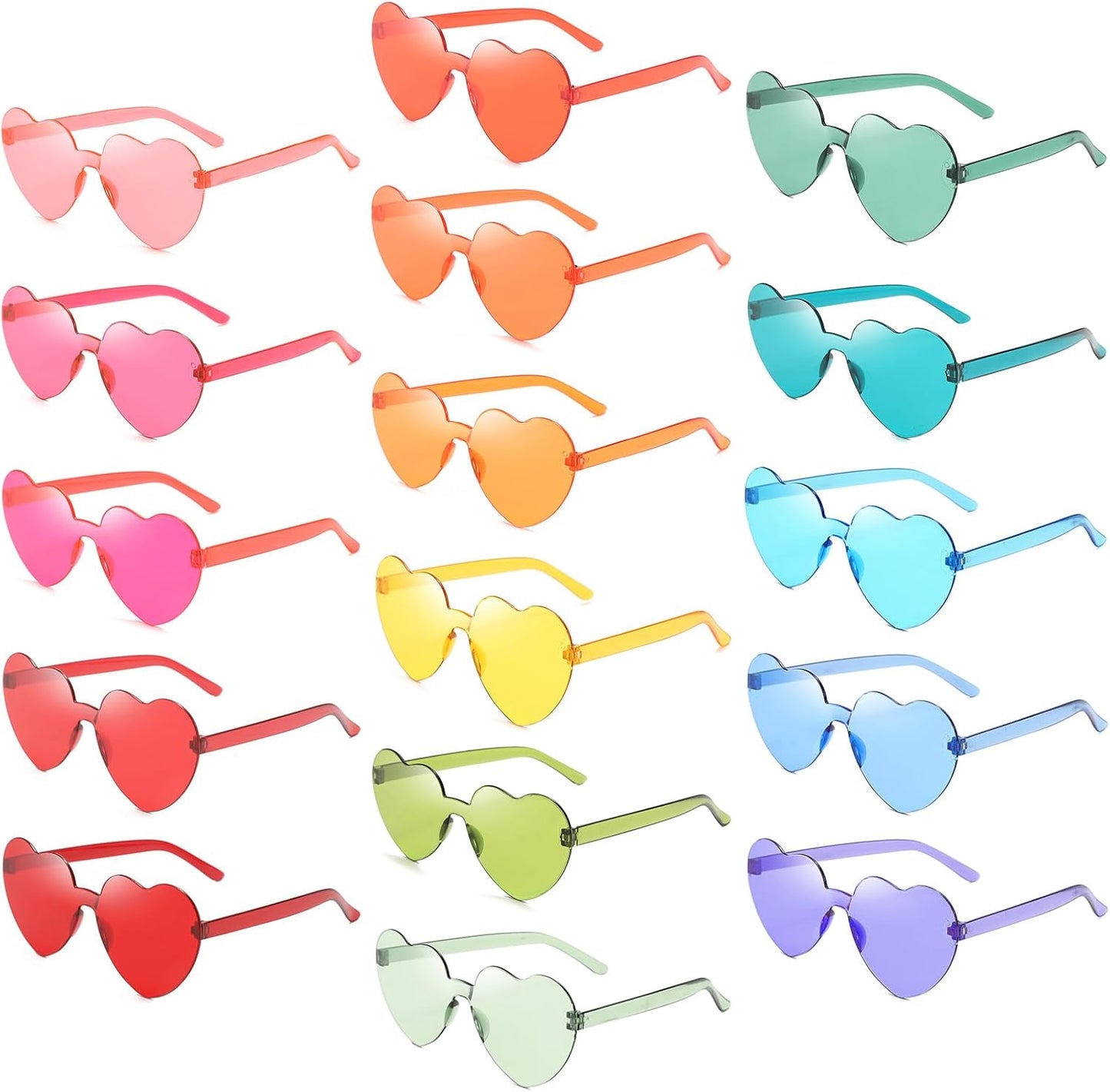 Matcheck 16 Heart Shaped Rimless Sunglasses Transparent Candy Colored Glasses Frameless Party Eyewear for Women