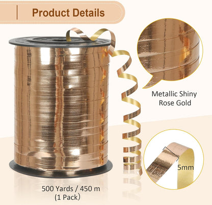 Rose Gold Curling Ribbon - 500 Yard Shiny Metallic Curling Ribbon for Gift Wrapping, Balloons, Birthdays & Parties