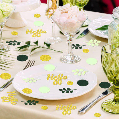 300PC Greenery Happy Birthday Confetti for Table Gold Glitter and Sage Green Birthday Party Decorations for Kids/Adult