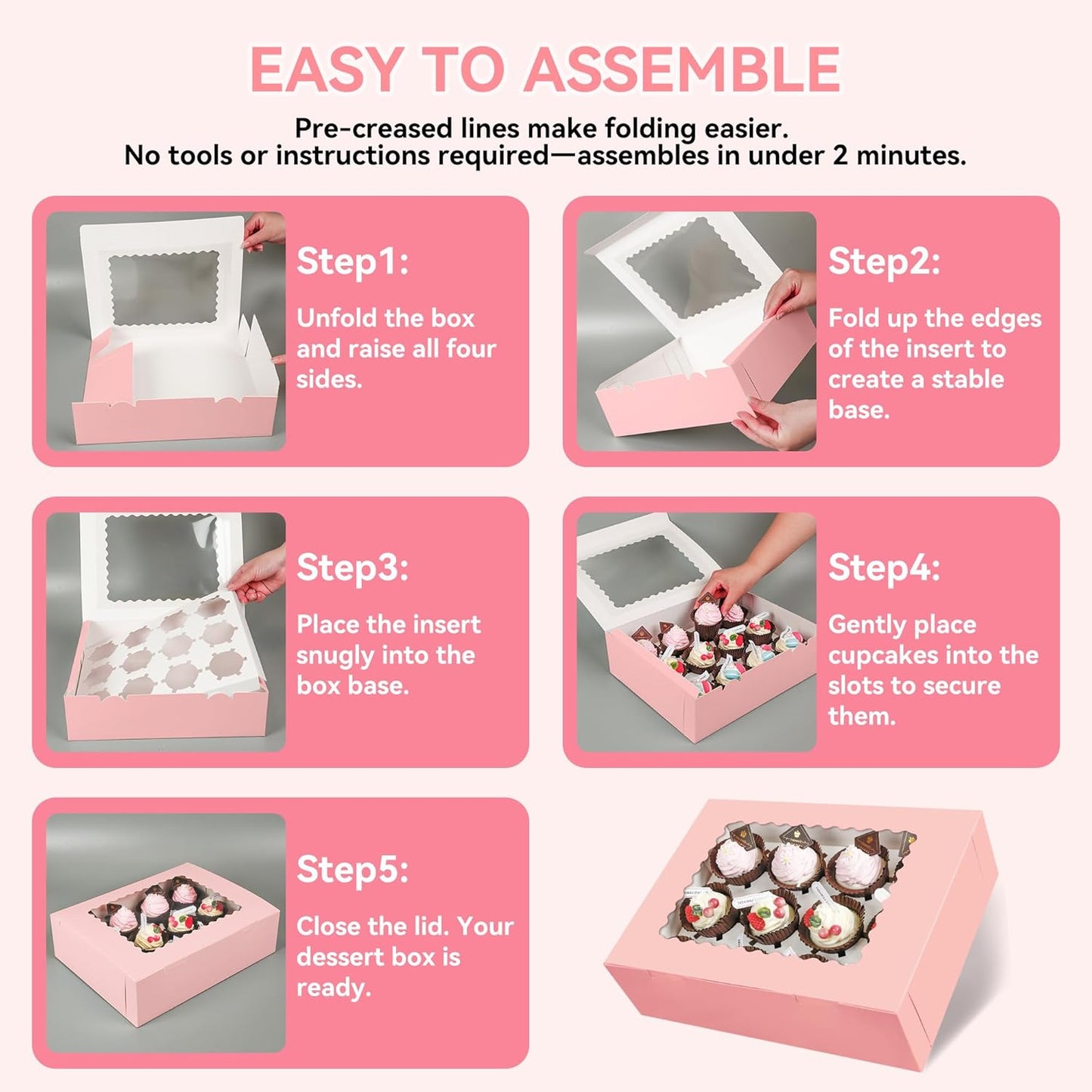 3-Set Cupcake Boxes Bulk with Clear Display Window Hold 12 Standard Cupcakes, Disposable Food Grade White Cupcake Carrier Cupcake Container, Perfect for Cupcakes Muffins Cookies Pastries