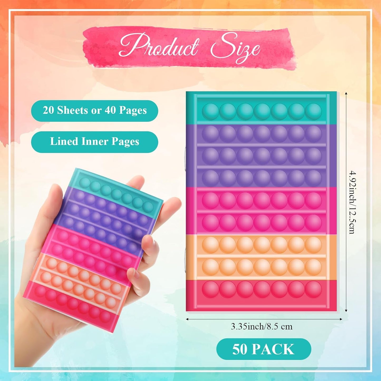50 Pcs Mini Notebooks 4.92 x 3.35 Inch Small Pocket Notebooks Lined Notepad Portable for Students Office Notebook for Birthday Party Favors, 10 Styles Patterns