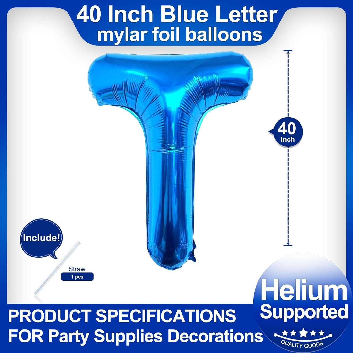 40 Inch Blue Letter A Balloons, DIY Phrase Foil Alphabet Letter A Balloons DIY Word A Banner for Birthday Anniversary Celebration Graduation Party Supplies Decoration