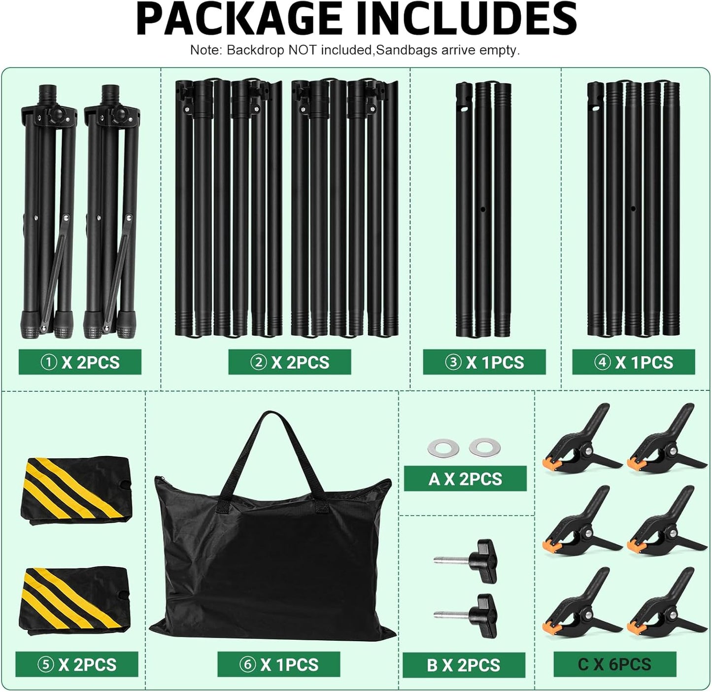 3-in-1 Backdrop Stand Kit 10x8.5 ft for Photography Studio, T-Shape Backdrop Stand for Wedding Parties, Background Stand for Photo Video Studio with Carring Bag, 6 Clamps, 2 Sandbags
